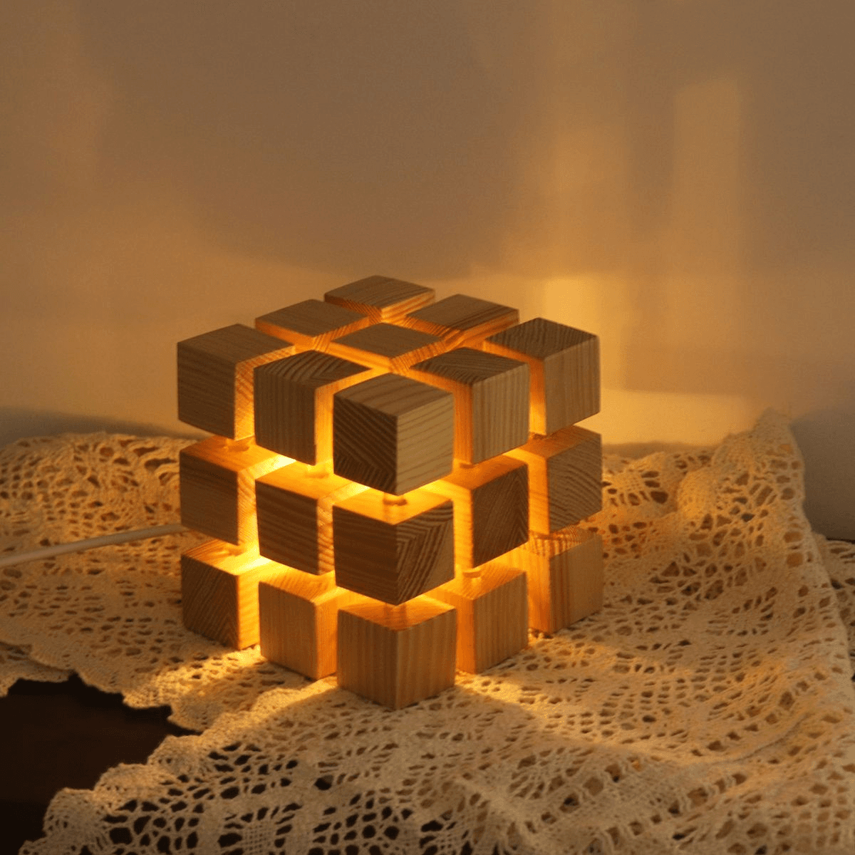 USB-powered Wooden 3x3 Cube Light - Wooden image 1