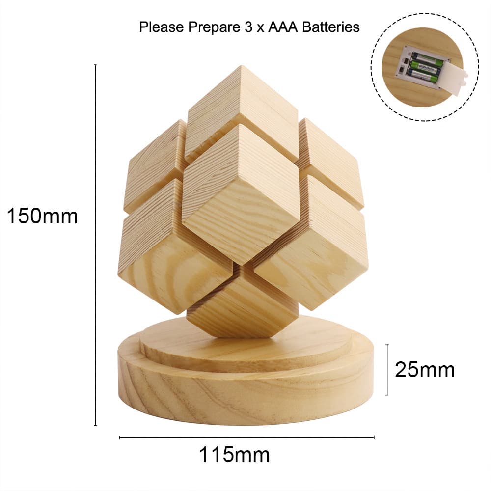 Battery-operated Wooden 2x2 Cube Light - Wooden image 2