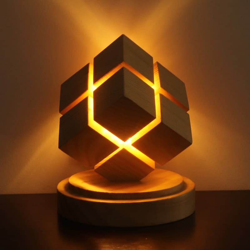 Battery-operated Wooden 2x2 Cube Light - Wooden image 1