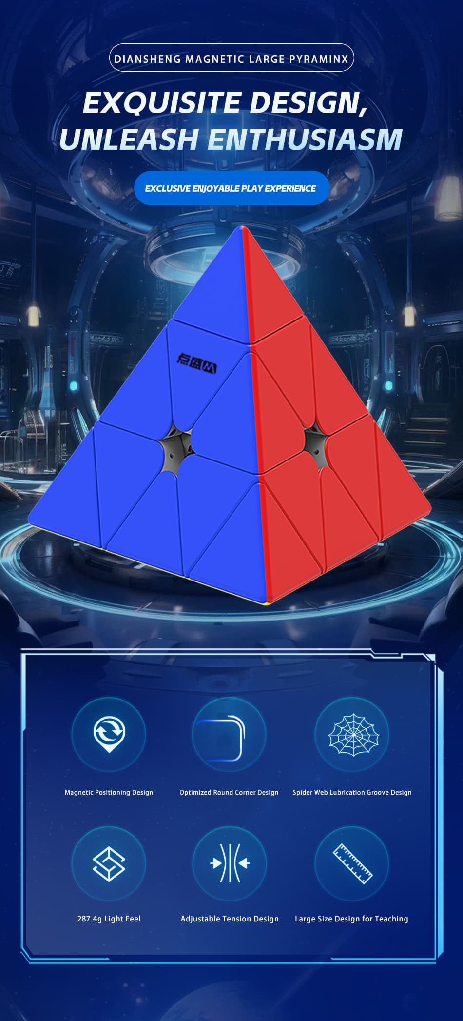 DianSheng Googol 19.5 CM Magnetic Pyraminx - Black Internal image 9