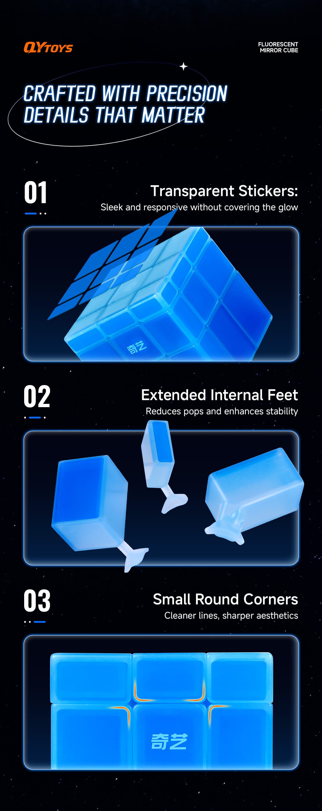 QiYi 3x3 Mirror Cube - Luminous Blue image 9