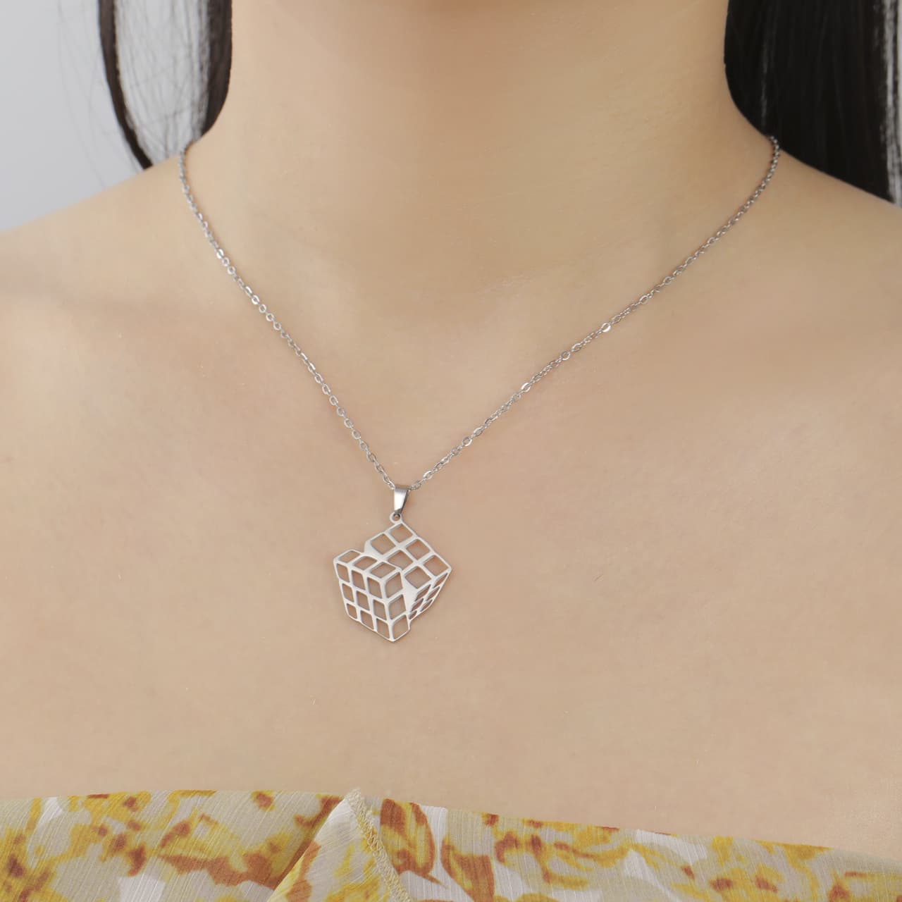 Cube Necklace - Silver Plated