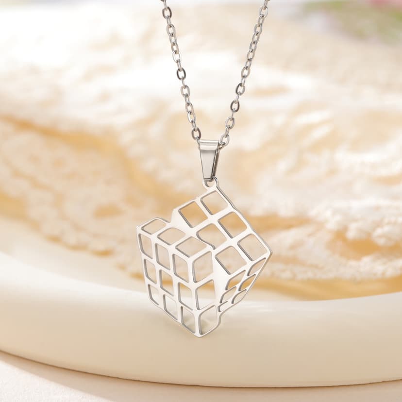 Cube Necklace - Silver Plated image 6