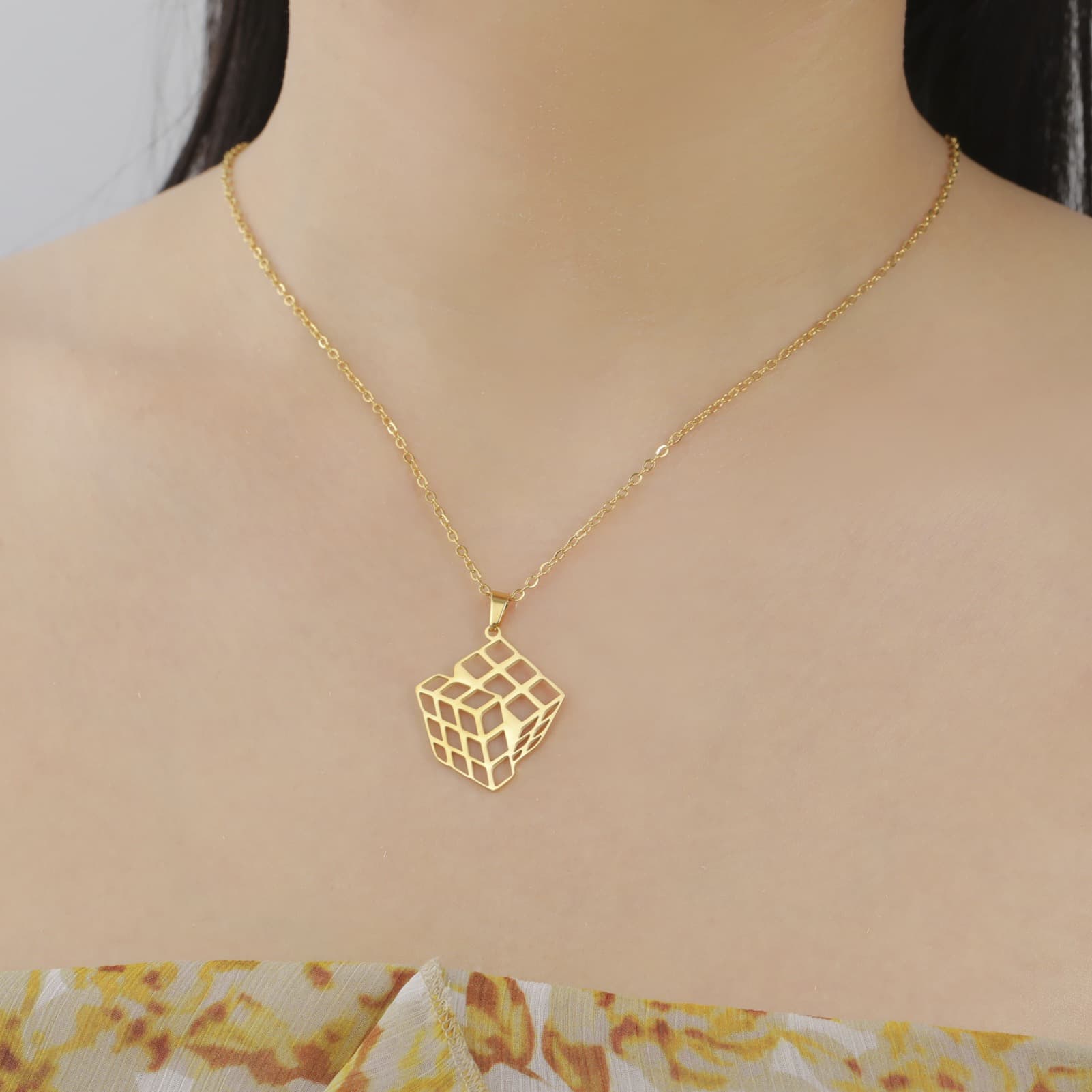 Cube Necklace - Gold Plated