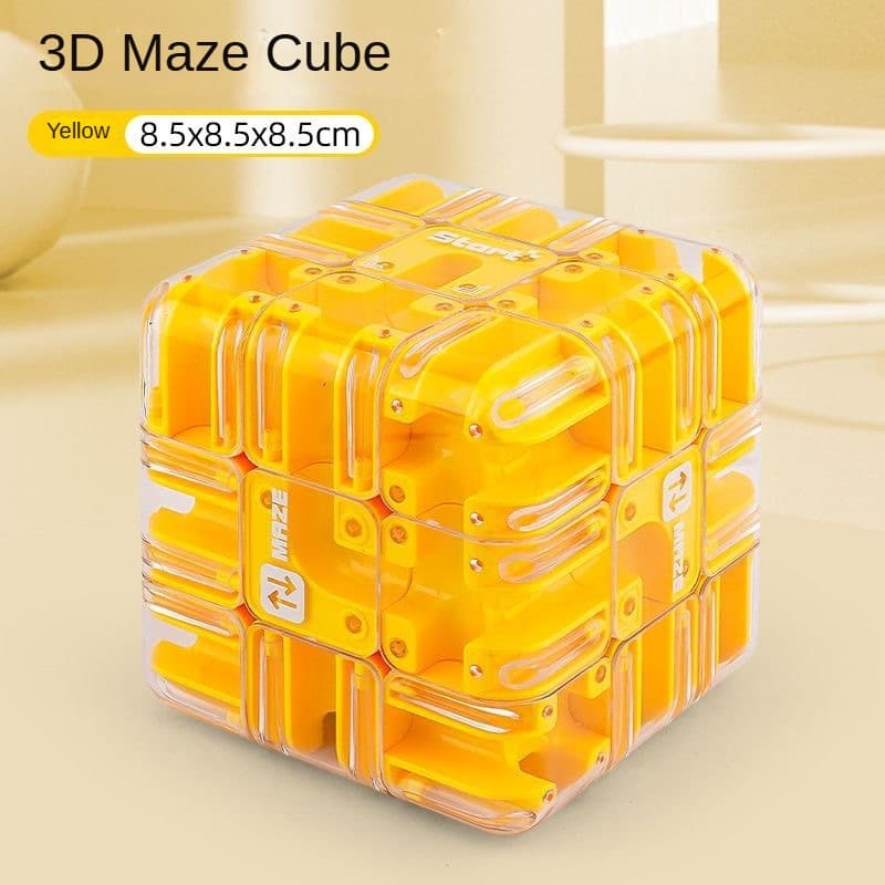 3D Maze Cube (85mm) - Yellow