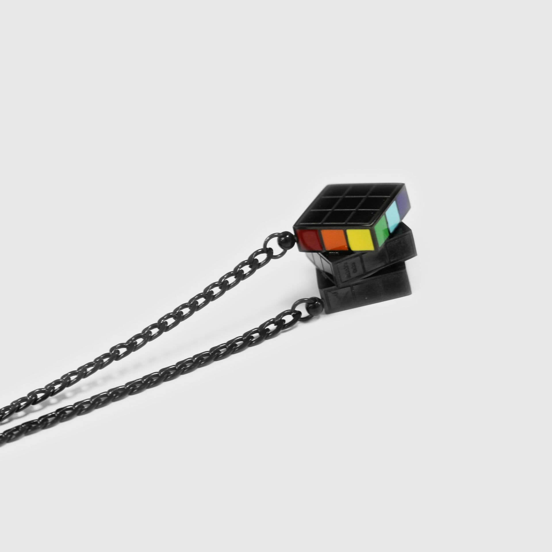 Heart-Fluttering  Cube Rainbow Enamel Necklace - Black image 4