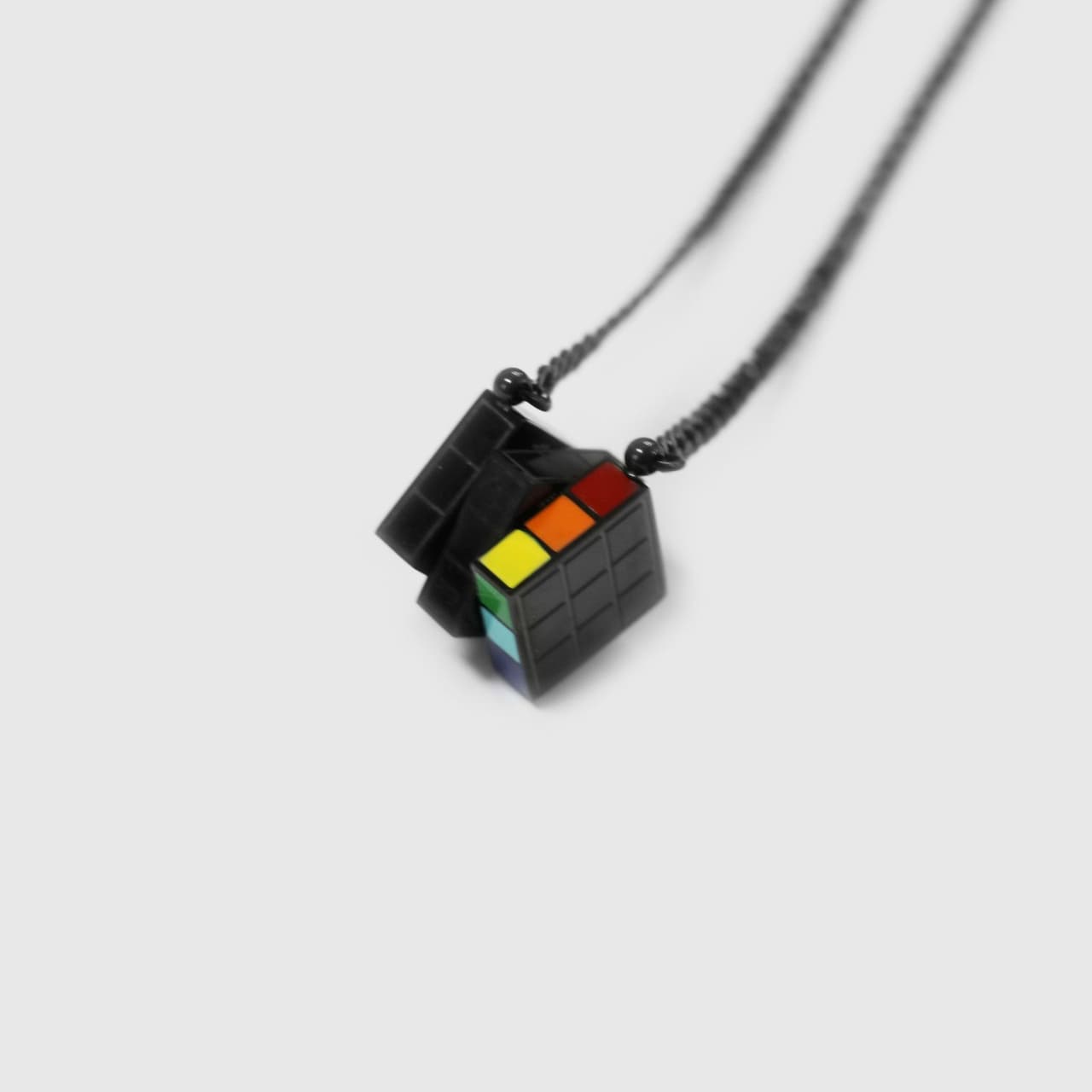 Heart-Fluttering  Cube Rainbow Enamel Necklace - Black image 5