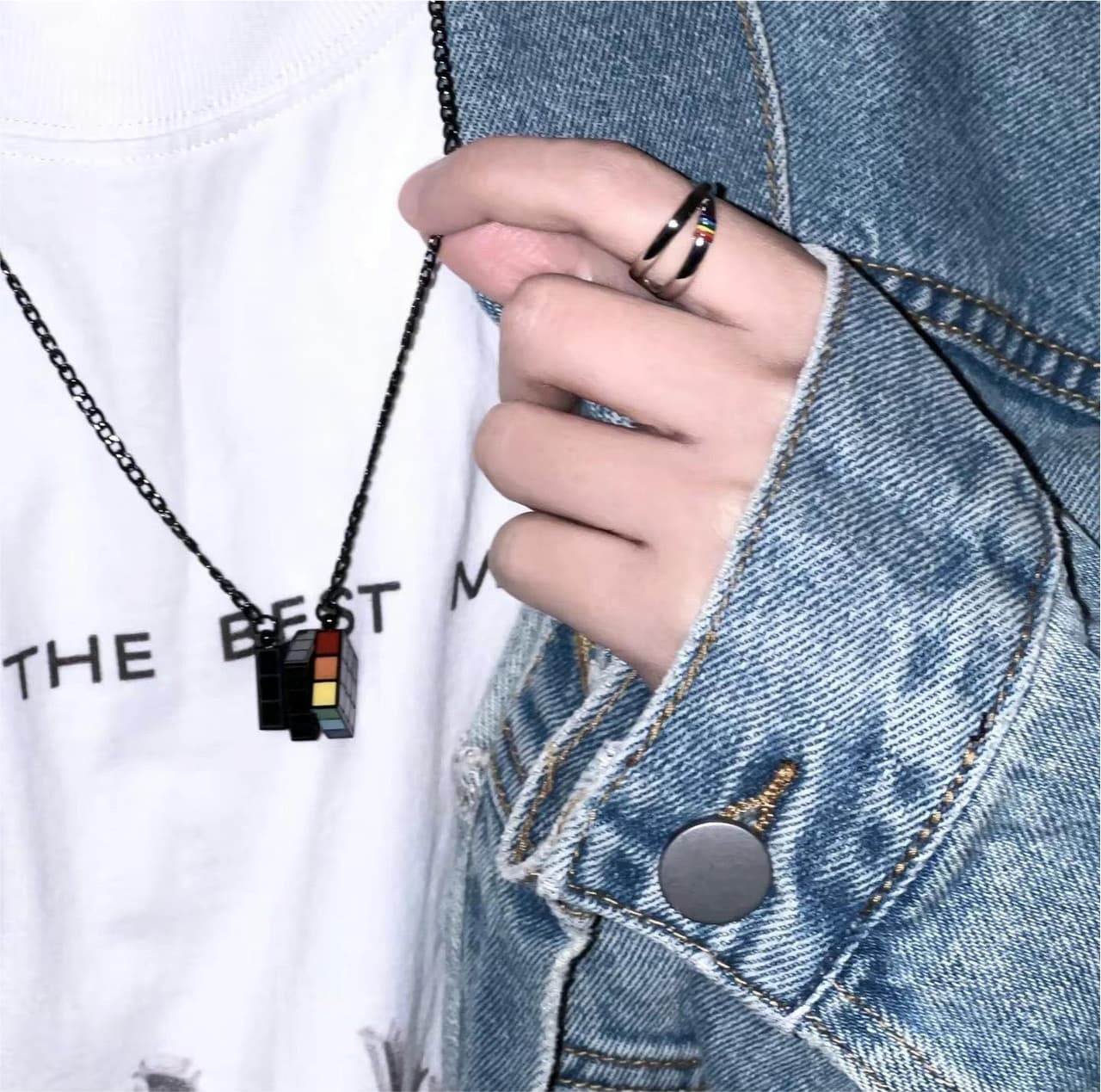 Heart-Fluttering  Cube Rainbow Enamel Necklace - Black