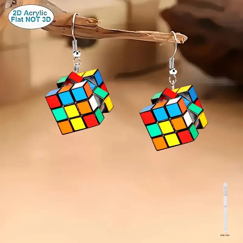 Colorful Flat Cube Earrings #1 - Colorful Transparent image 3