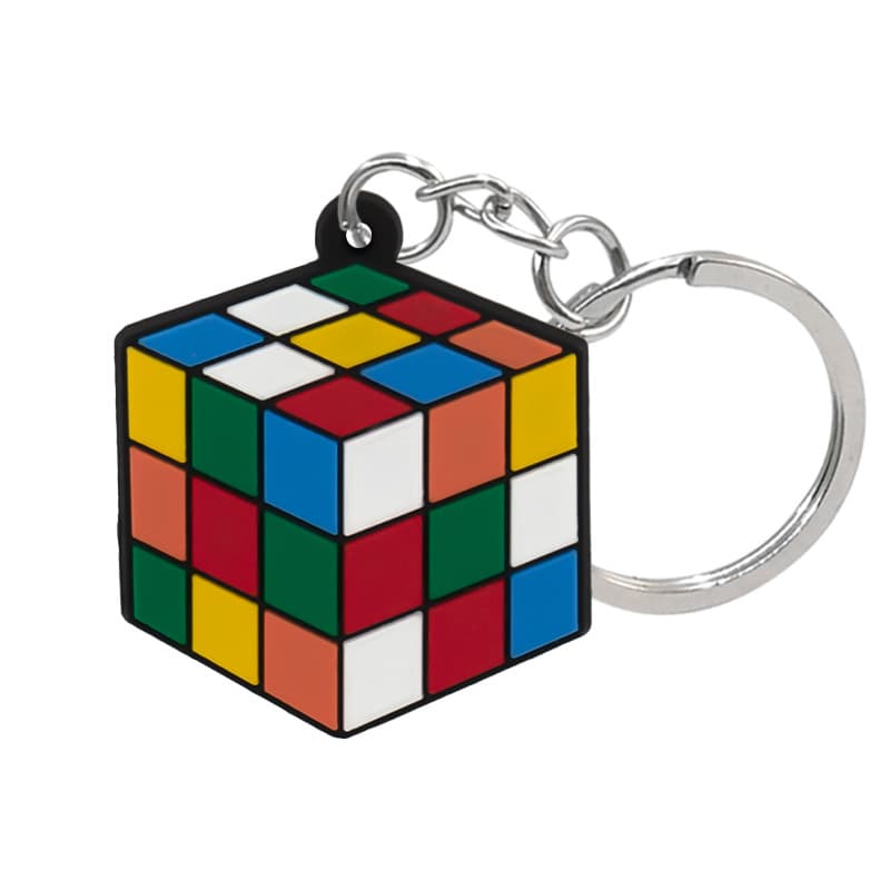 Cube Pattern PVC Soft Rubber Keychain - Black image 1