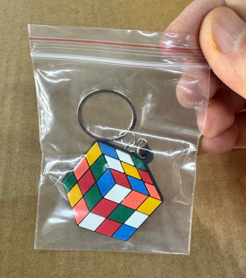 Cube Pattern PVC Soft Rubber Keychain - Black image 2