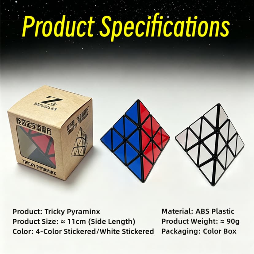 Zee Tricky Pyraminx with Four-Color Stickers - Black